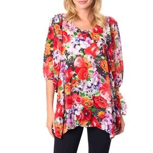 🌿Final Sale Tianello Red and Purple Floral Blouse‎